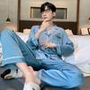 1011 New Ice Silk Men's Long Sleeve Pants Spring and Autumn Thin Large Size Men's Pajamas Homewear Suit
