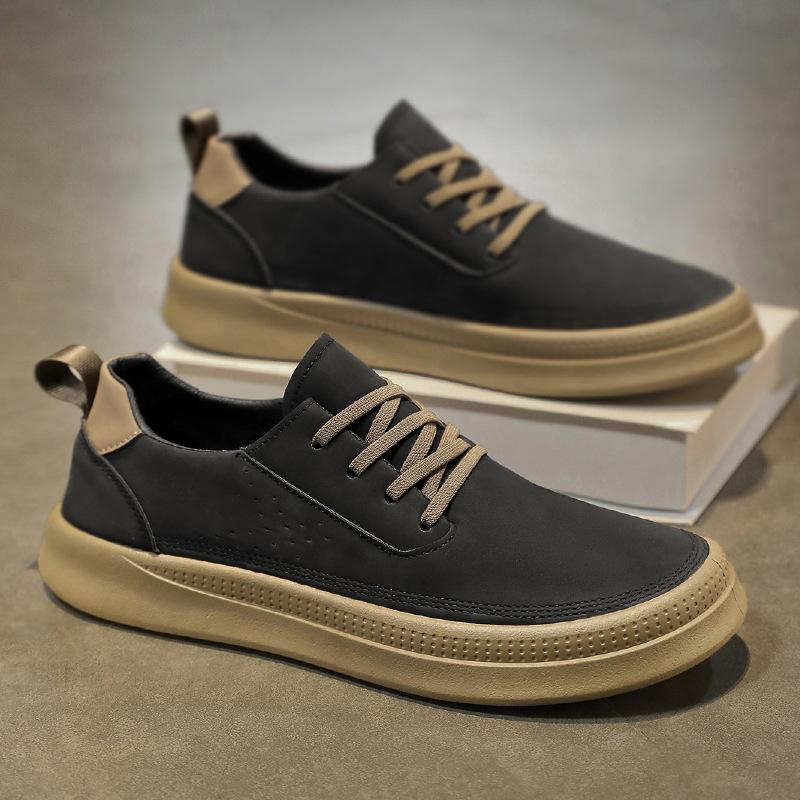 

2025 мужская обувь весна новые повседневные туфли дышащие увеличивающие универсальность бордовые туфли матовый тренд шнуровка повседневные мужские 44 чёрный