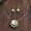 2Pcs/set Multilayer Pendant Jewelry Vintage Boho Jewelry Set Zinc Alloy Enamel Multilayer Round Pendant Necklace and Earrings Elegant Fashion