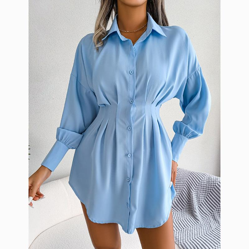 Περιστασιακό μανίκι φανάρι Μασίφ ασύμμετρο κοντό φόρεμα Γυναικεία μέση Λεπτό Γυναικείο φόρεμα Γυναικείο μονό στήθος Φορέματα Γυναικεία Ρούχα 24117