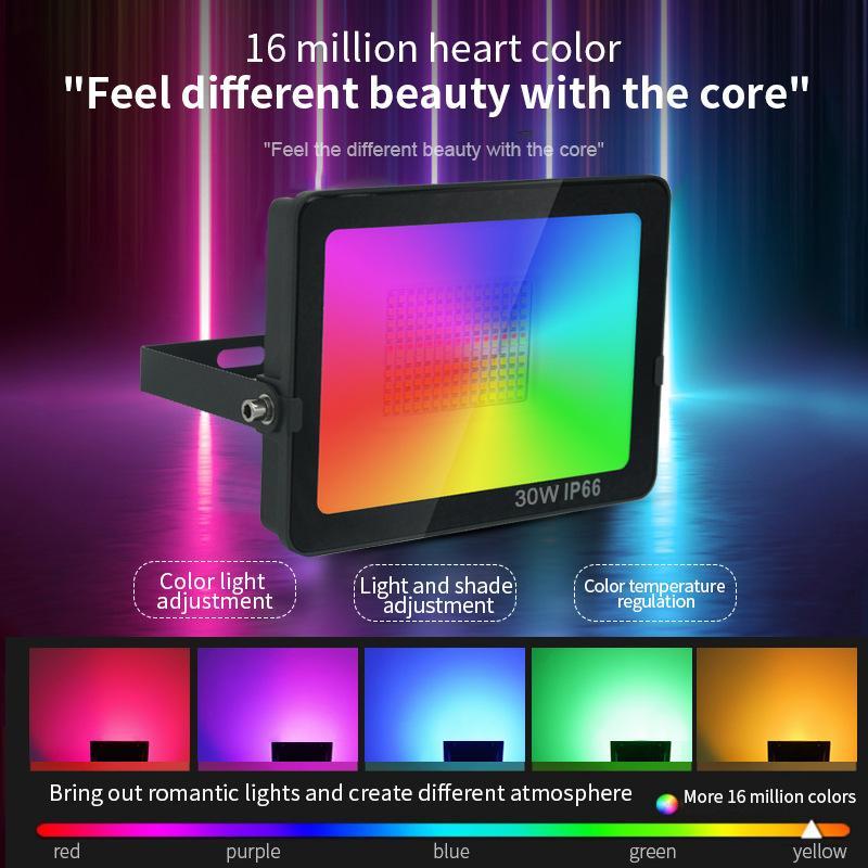 LED Floodlight Outdoor or Indoor 30W 220V-240V Smart RGB Bluetooth APP Control, IP66 Waterproof Dimmable Ambient Light
