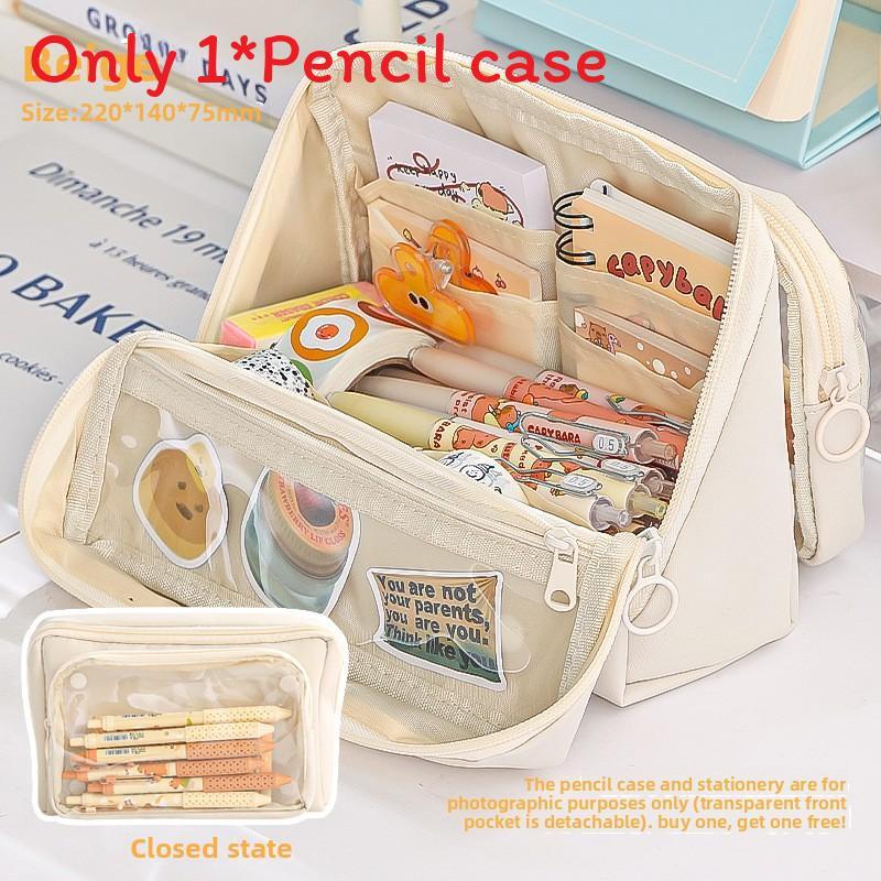 Canvas Multicompartment Pencil Case With Detachable Design For Students And School Use
