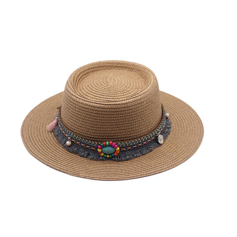 My Extreme Outdoor Activities Women's Lake Blue Summer Straw Jazz Hat Outdoor Seaside Beach Sunscreen Sunshade Sun Cap Flat Brim Classic Travel Panama 56-58Cm