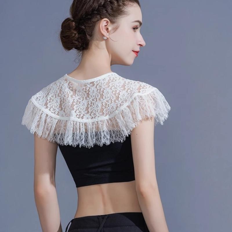 Elegant Lace Trimmed Polyester Shawl For Weddings Parties Office Lightweight Breathable Wrap