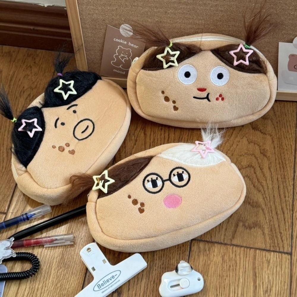 Cute Facial Expression Plush Pencil Case Large Capacity Funny Makeup Bag  Stationery