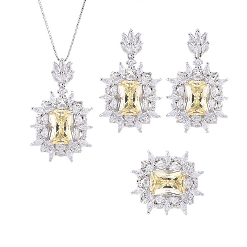 Jewelry Copper Gold Plated Retro Simulation Yellow Diamond Bottom Women'S Handmade Diamond Set Main Stone 10 * 14