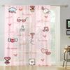 1PC Pink Love Heart Cartoon Sheer Curtain Valentine Romantic Window Drape Light Filtering for Bedroom Living Room Home Decor