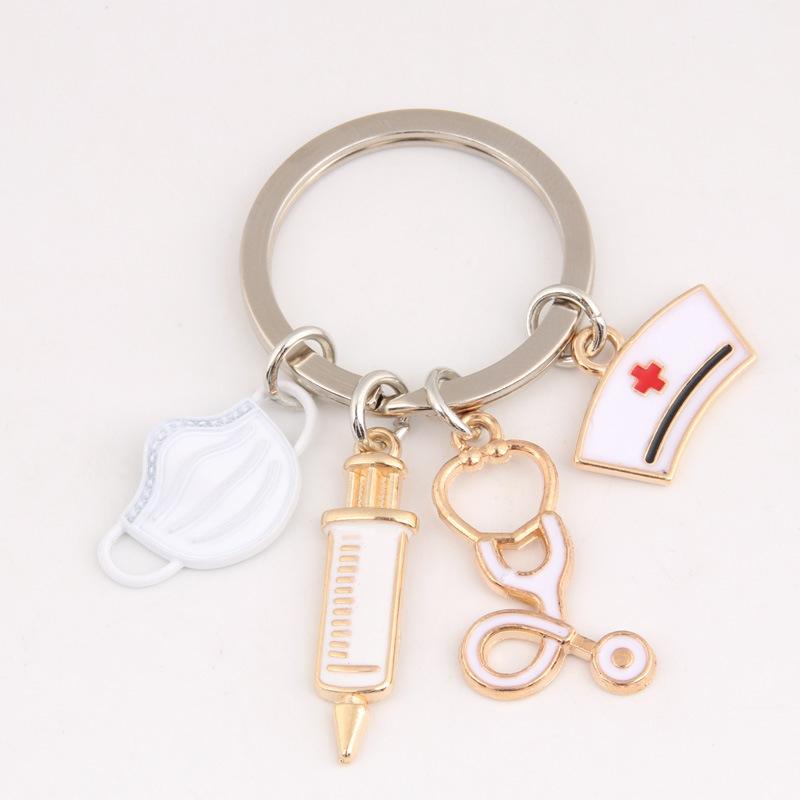 Nurse Gift Mask Keychain Medical Staff Syringe Stethoscope Key Ring Couple Family Keychain Pendant