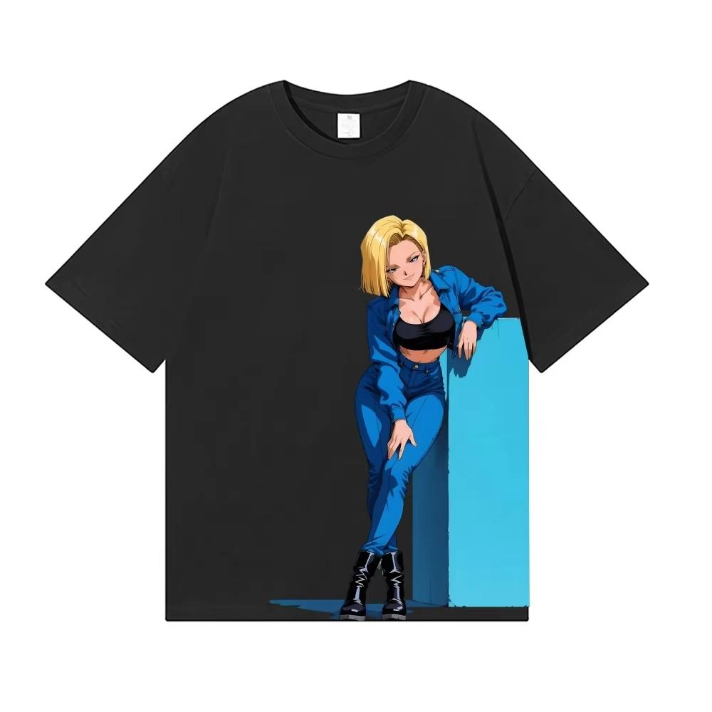 Dragon Ball Android 18 Japanese Style T-Shirt, Classic High Quality Streetwear, Men's Clothing, Women's Clothing, New Summer