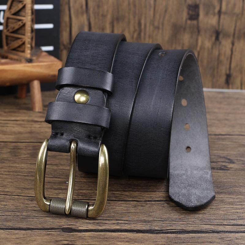 Men's Genuine Vegetable-Tanned Cowhide Leather Belt with Pin Buckle - Retro and Fashionable for Trousers & Jeans