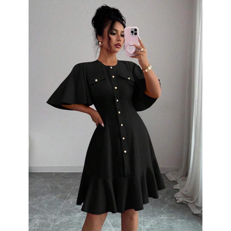 Europe, America 2026 summer new elegant design feeling waist thin beach vacation dress women S чёрный
