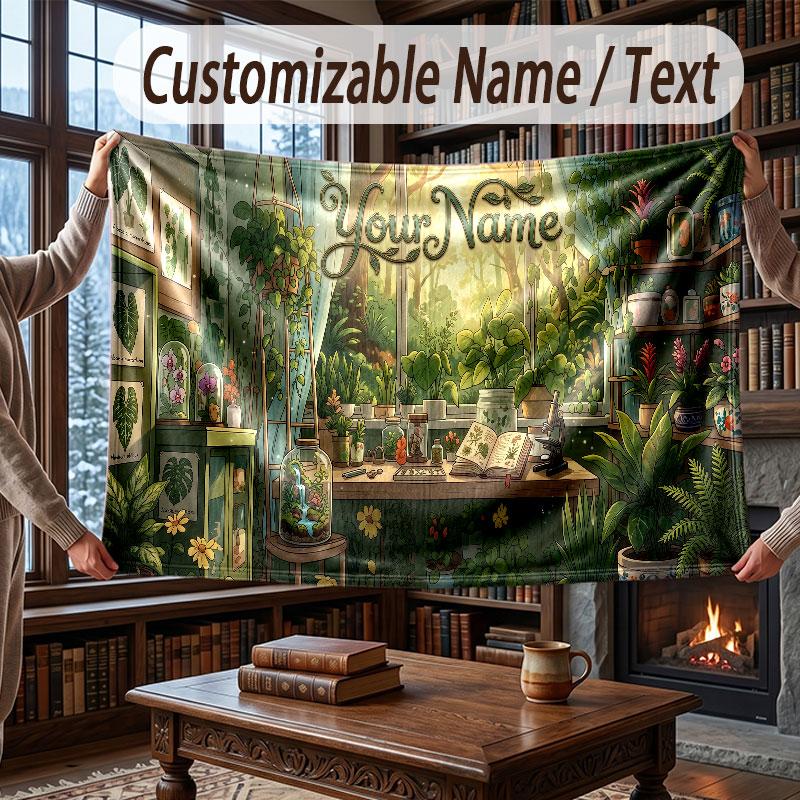 Floral Garden Theme Throw Blanket Custom Name Text Personalized Blanket Soft Cozy Blanket for Home Sofa Bed