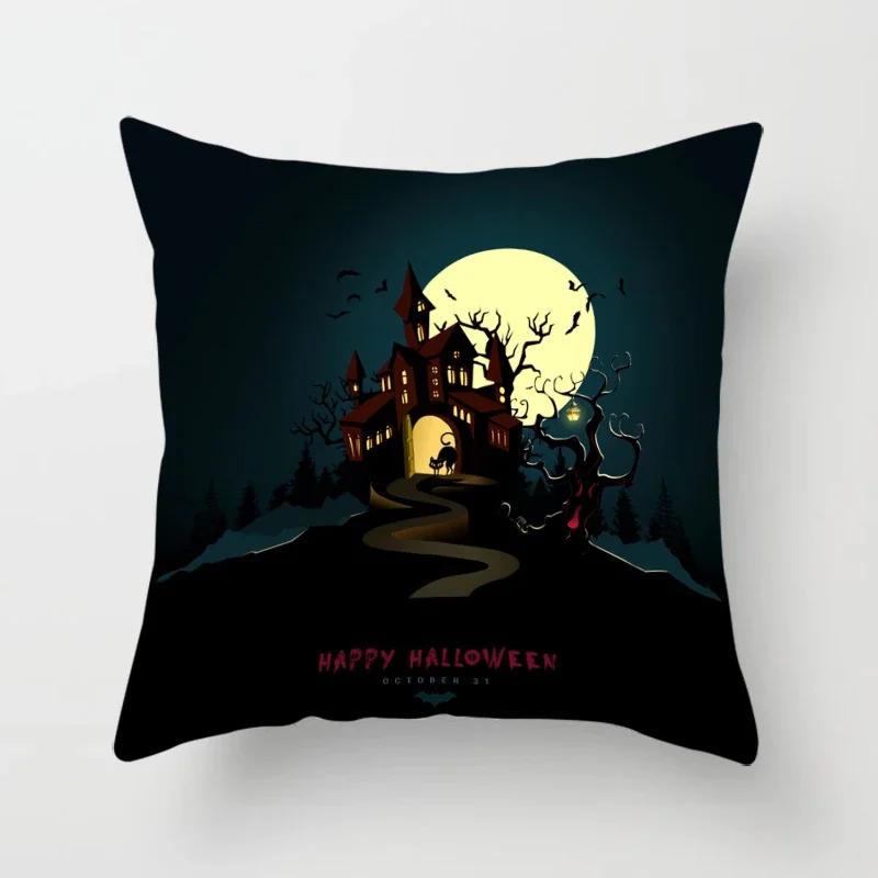 Halloween Horror Pumpkin Bat Print Pattern Cushion Cover Home Living Room Sofa Decoration Polyester Zipper Pillow