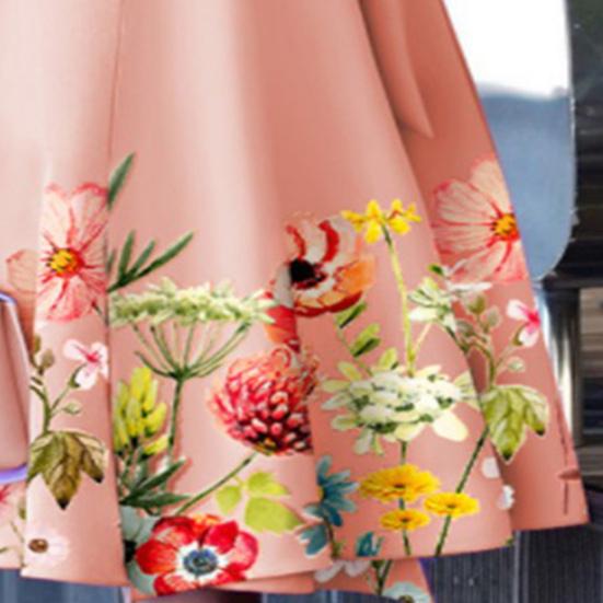 Vestido Feminino Cor Sólida Gola Reversível Manga Três Quartos Estampa Floral Vestido de Primavera