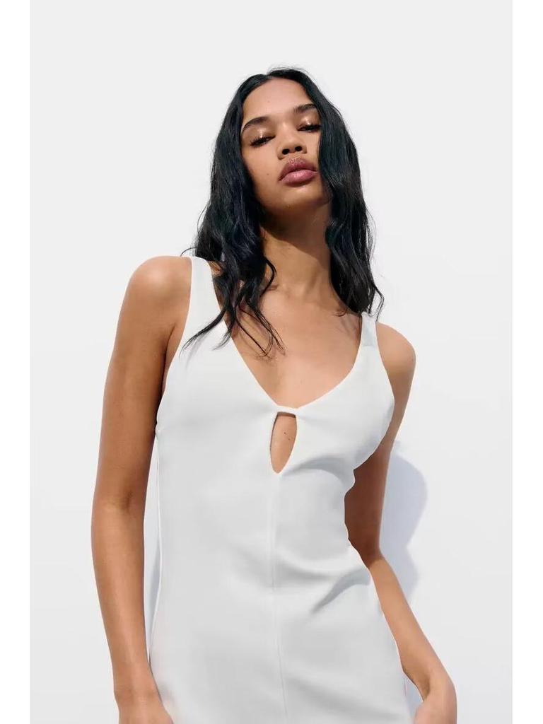 2025 Spring Women's European American V-neck Sleeveless Slim-fit Mini Dress