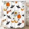 Whimsical Halloween Shower Curtain SetCats Pumpkins Decor White Fabric Waterproof Bath Liner for Kids Room Home Decoration (Whit