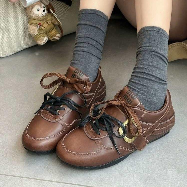 Jinlan leather women's early autumn new retro versatile lace-up belt buckle small leather shoes