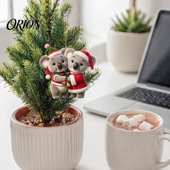2D Acrylic Holiday Pendant Christmas Animal Ornaments, Cute Flat Hanging Decorative Festival Ornament Decoration for Xmas Tree, Winter Party,