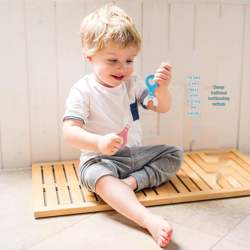 Periuță de dinți pentru copii în formă de U din silicon moale pentru vârstele 2-12 ani