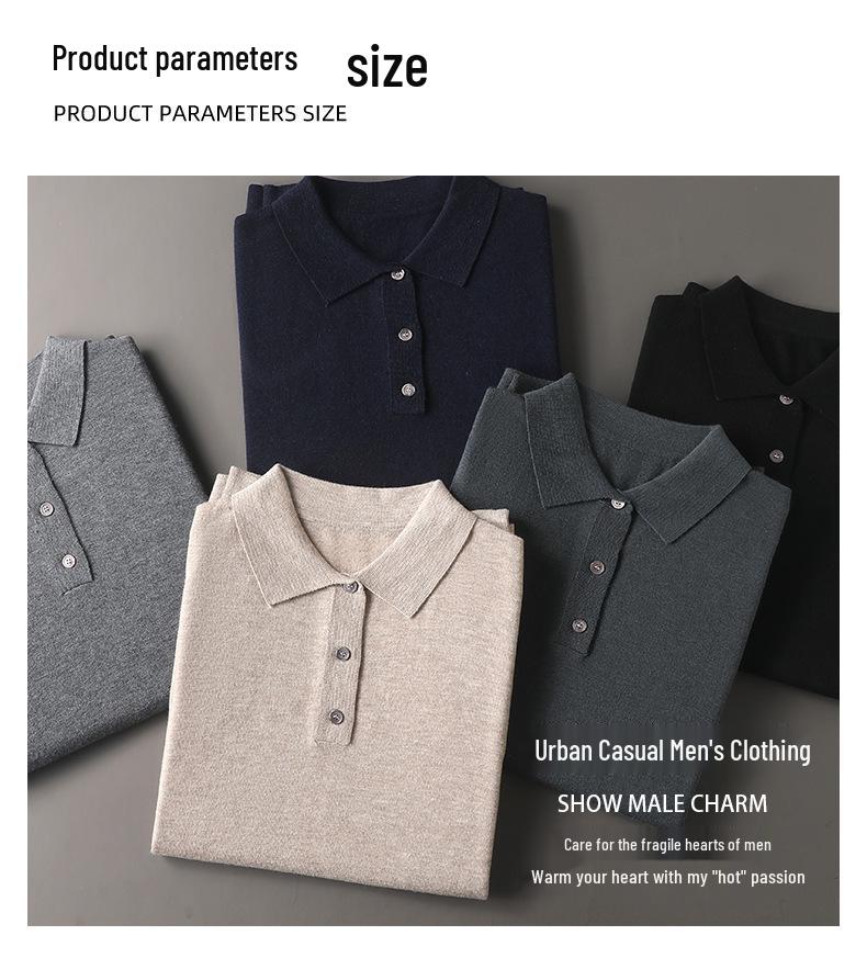 2025 Men's Polo Wool Short Sleeve Lapel Sweater - Spring/Autumn Fashion