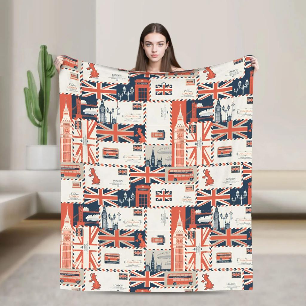 Coperta in Flanella Union Jack Bandiera UK Simbolo Britannico di Londra Morbida Stampata Copriletto per Letto Divano Multifunzionale