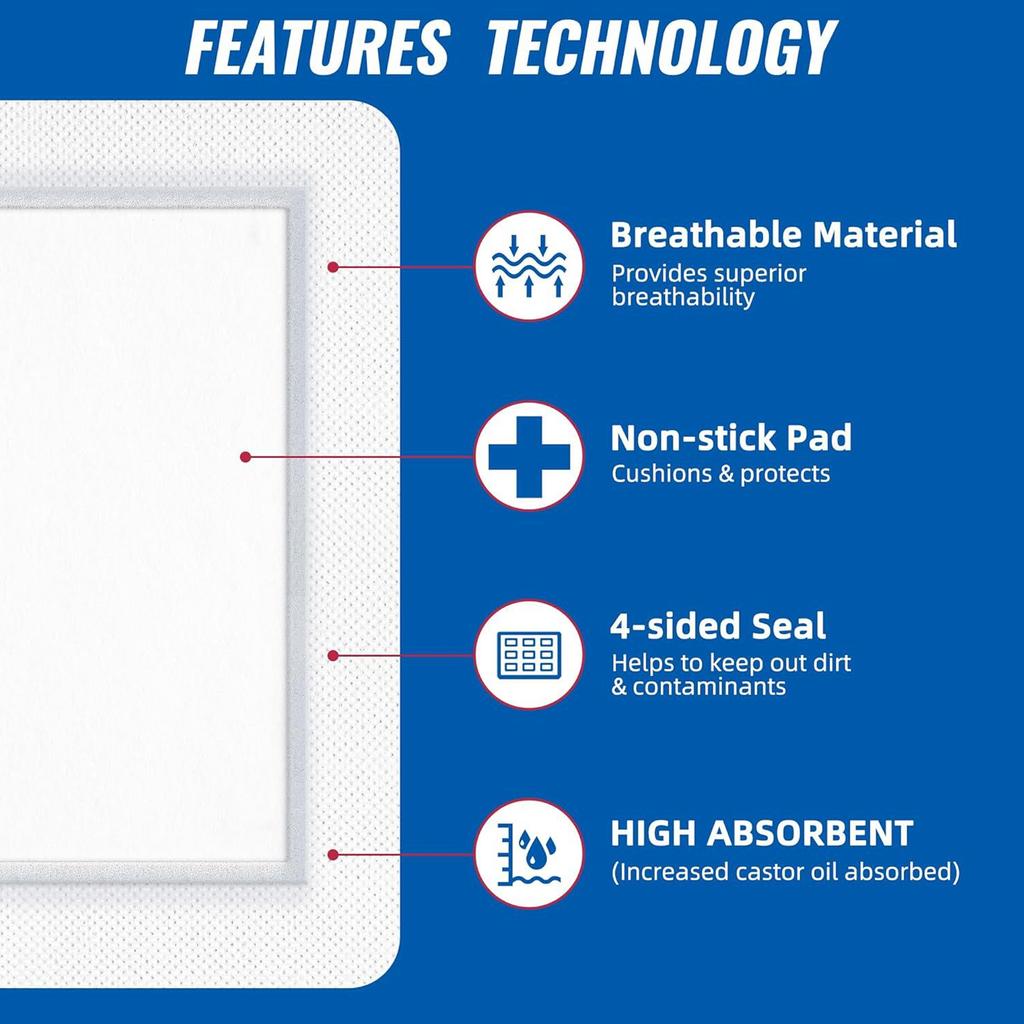 20 szt. Jednorazowe Owijki na Okłady z Oleju Rycynowego Samoprzylepne Wysoce Chłonne Plastry z Olejem Rycynowym Podkładki Kompresowe Bawełna Organiczna