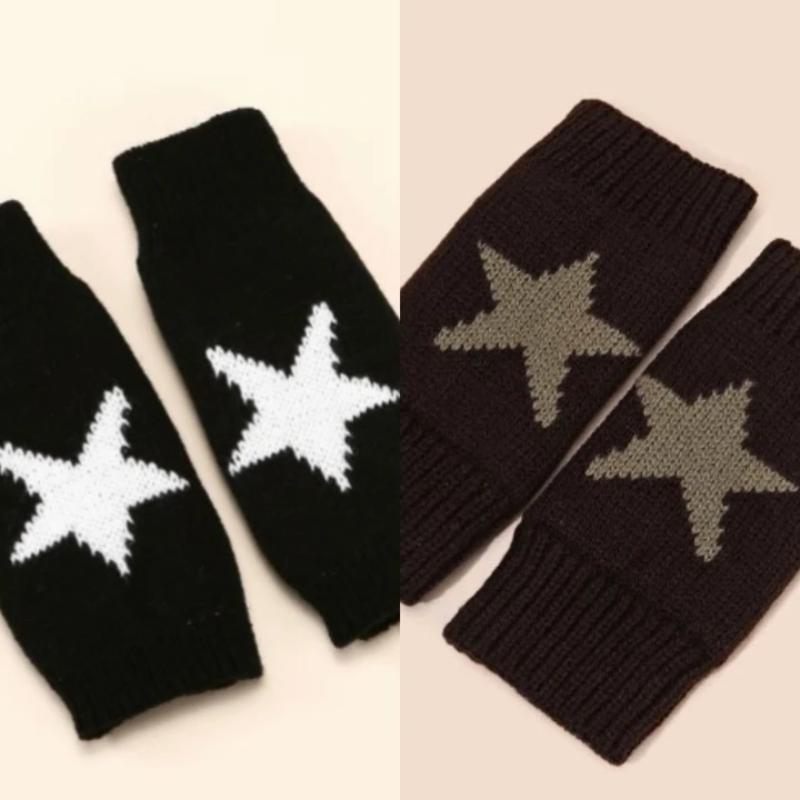 1/2 Pairs Y2K Knitted Half Finger Star Gloves Autumn Winter Warm Women Mittens Five Pointed Star Fingerless Gloves Fashion Soft
