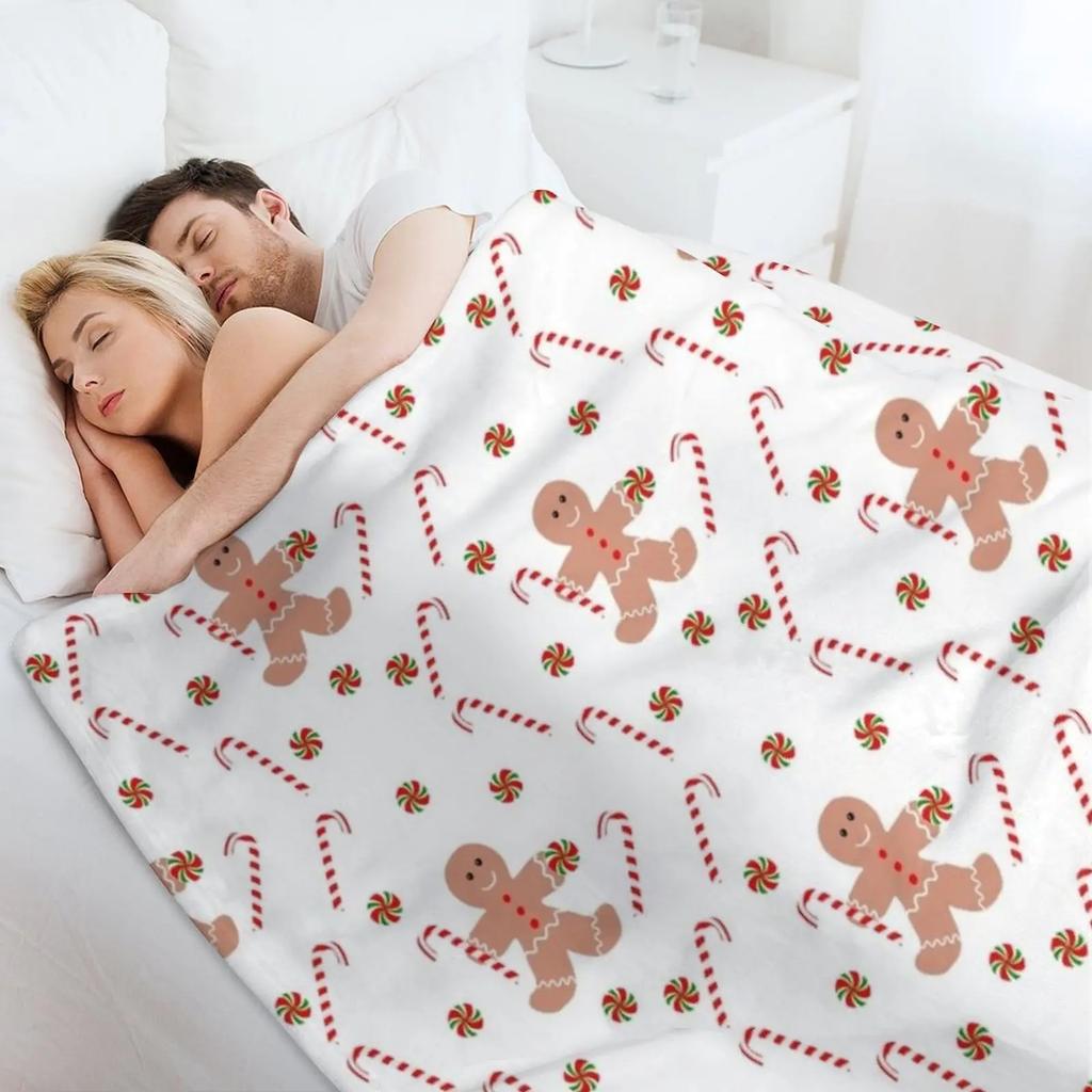 Gingerbread Man with Christmas Candy Throw Blanket Plaid Retros Thins for Sofa Blankets