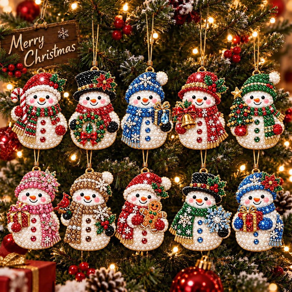 Ornamenti di Natale in Legno, Kit per Pittura con Perle Fai da Te per Adulti, Kit per Diamond Painting di Natale per Adulti, 10 Disegni in Legno con Corda di Canapa