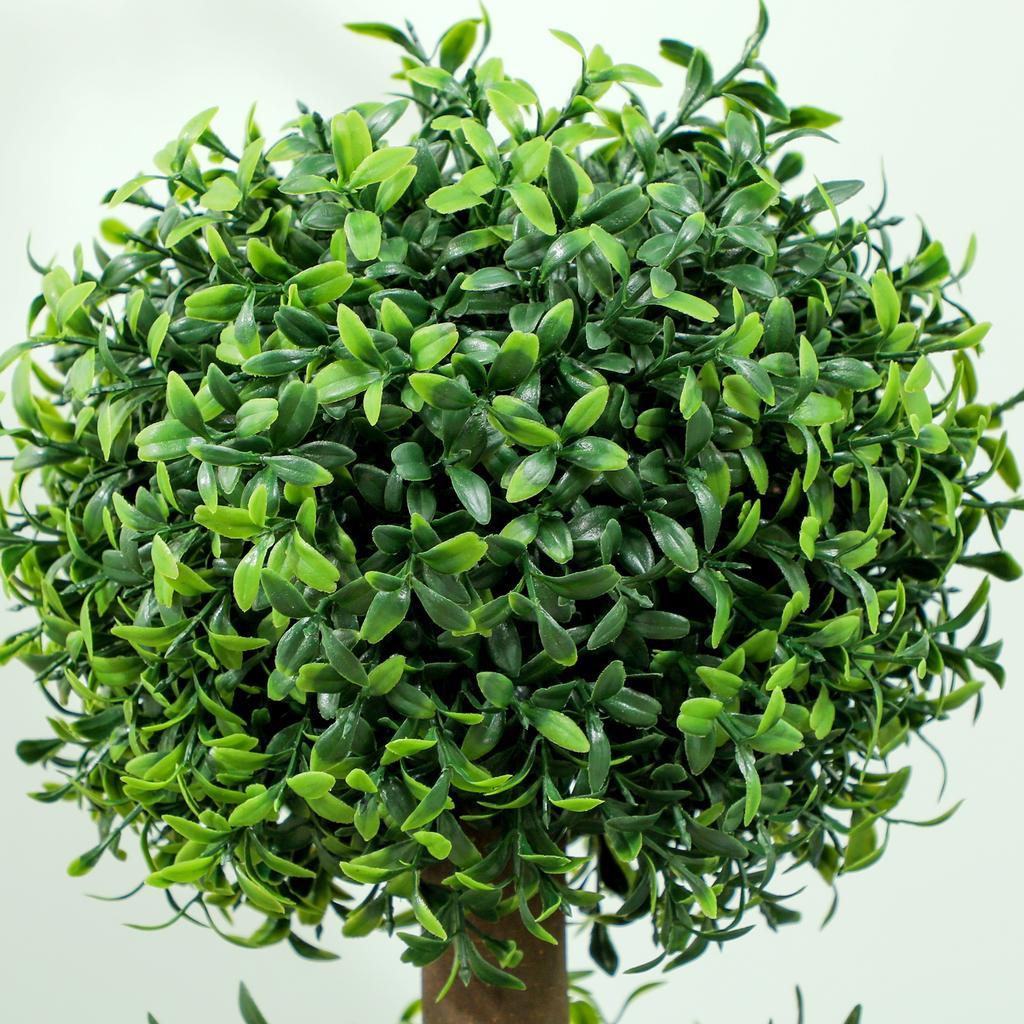 Conjunto de 2 árvores artificiais 101,6 cm 3 bolas topiárias de buxo planta falsa verde PE com vaso interior e exterior