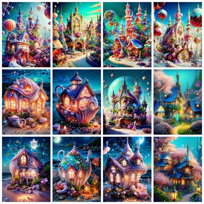 Diy Diamond Painting Castle Fantasy Scenery Embroidery Cross Stitch Night House Landscape Mosaic Home Decor