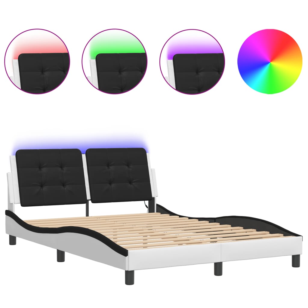 Vidaxl Rama Łóżka Z Led, Biało-Czarna, 140X190 Cm, Sztuczna Skóra