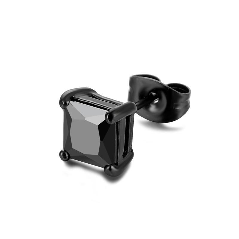 

1pcs Personality Luxury Geometric Square Four-clawed Black White Zircon Stud Earrings for Men Women Stainless Steel Jewelry Gift 8mm