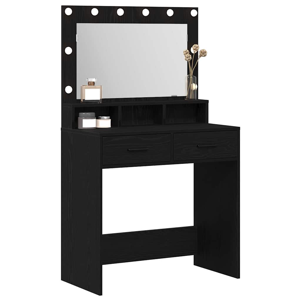 Makeup Table with Shelf Black Oak Effect 79 x 41 x 135 cm