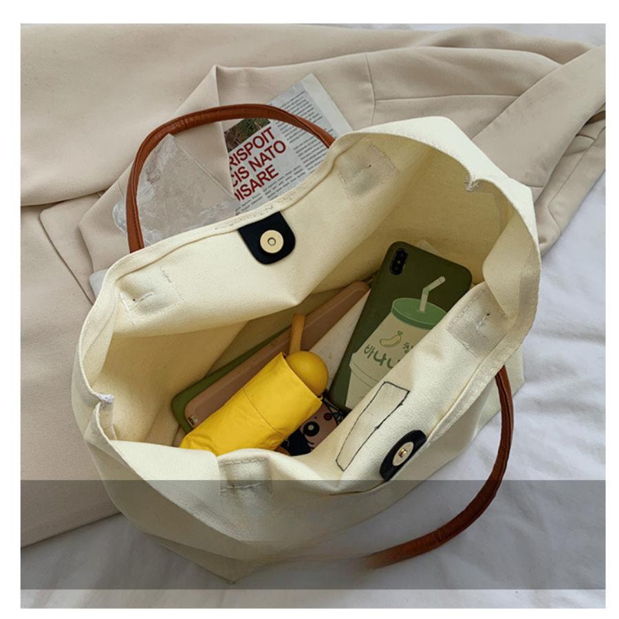Large Capacity Canvas Bucket Bag for Women Trendy Street Style Shoulder Crossbody Purse with Magnetic Closure
