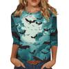 Women's Fashion Casual Three-quarter Sleeve Halloween Printed Round Neck Top