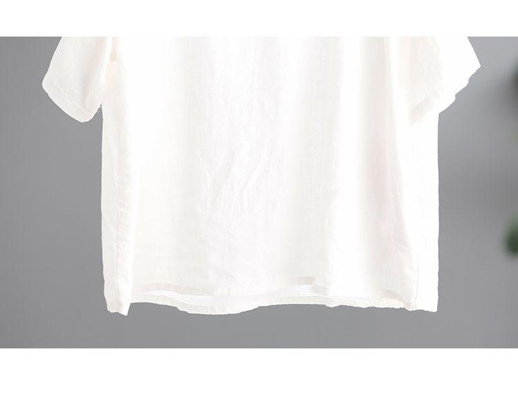 Women's Retro Korean Style Plus Size Embroidered Cotton Linen T-Shirt