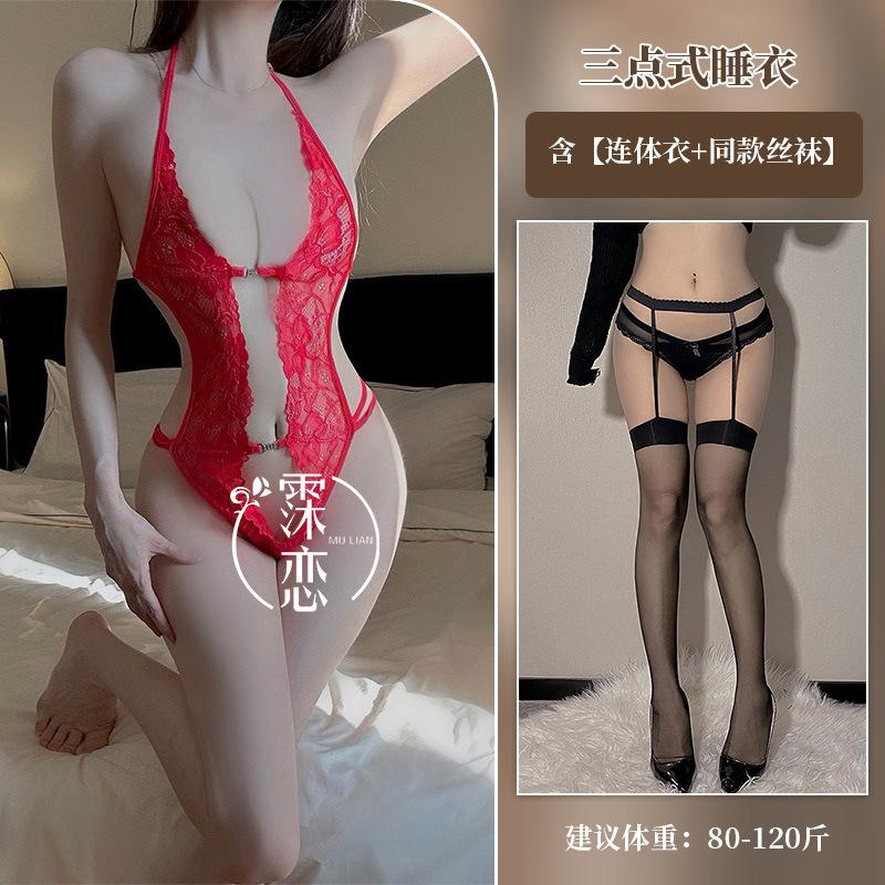 Sexy lingerie sexy SM strap one-piece clothes front buckle lace sexy nightclub passion uniform