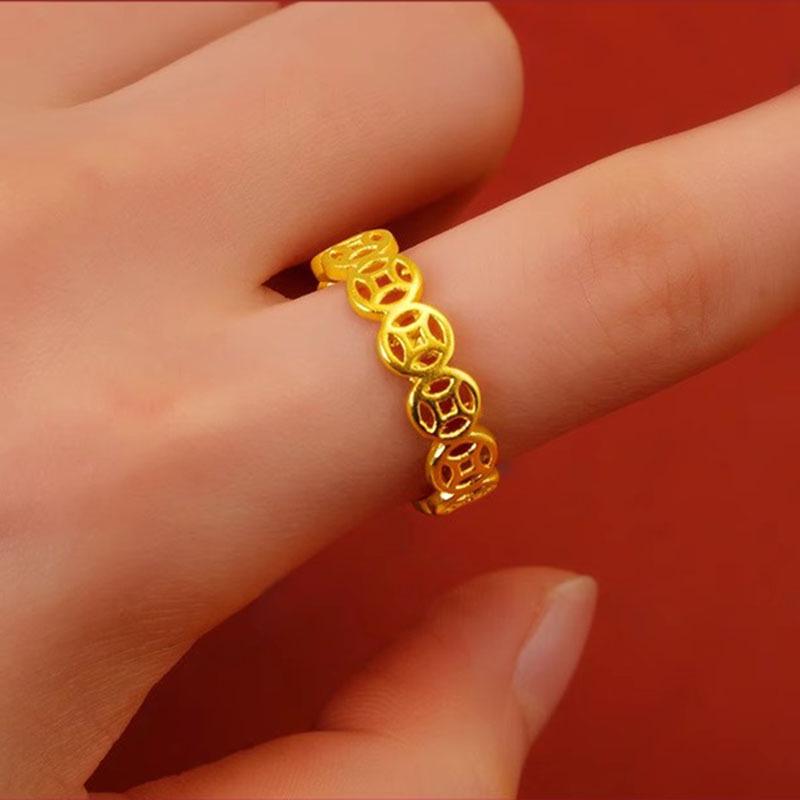 Vietnam Sandgold Verstellbarer Kupfer Münzring - Messing Vergoldet Offenes Design