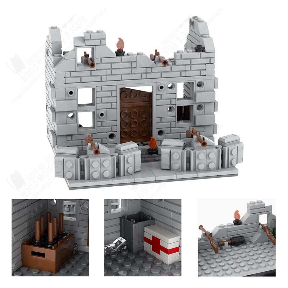 MOOXI Military WW2 Battlefield Ruin Damaged House Model MOC Bricks DIY Assembled Building Blocks Toys For Childrens Adults Gifts