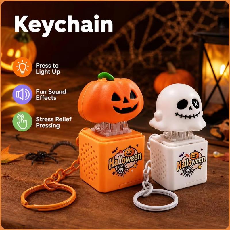 Halloween Pumpkin Ghost Sound Fidget Keychain Decompression Funny Charm Portable Stress Reliever for Backpack Decoration