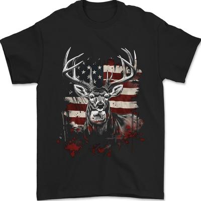 T-shirt unisex z polowaniem na amerykańskiego jelenia z flagą USA