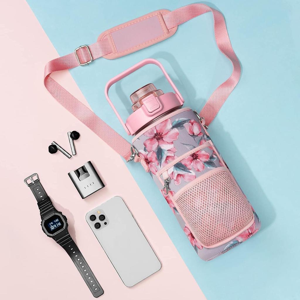 64oz/Half Gallon Water Bottle Carrier Bag Holder with Adjustable Shoulder Strap 2 Pocket Sling Neoprene Sleeve, CSports, Outdoor