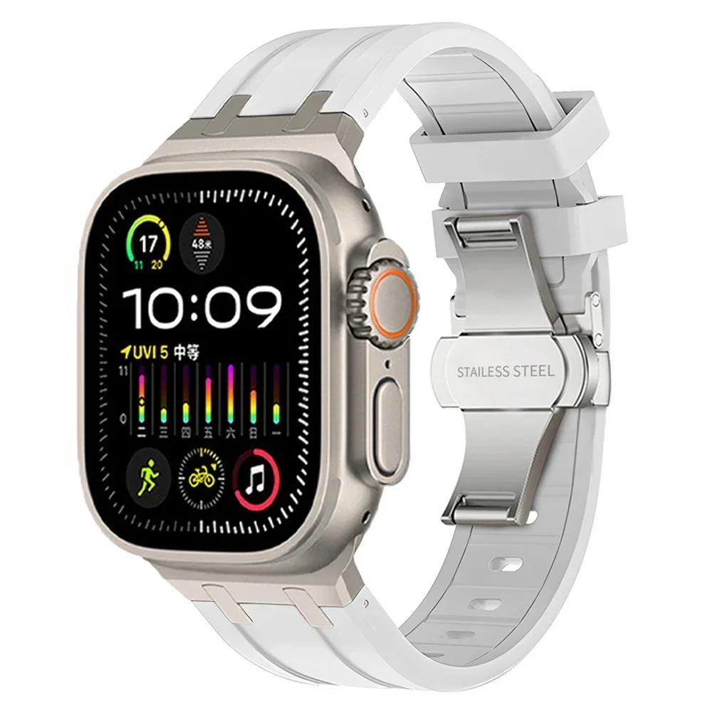 Soft Silicone Strap For Apple Watch Ultra 2 1 49mm Series 9 8 7 41 45mm Rubber Band For iWatch 6 5 4 se 42mm 44mm Mens Bracelet
