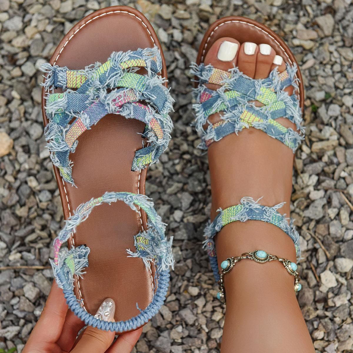 

Мода Мода Сандалии больших размеров Летние Новые Круглый носок Открытый носок Тканевый перекрестный ремешок Мягкая подошва Нескользящие Износостойкие Балетки 36 синий