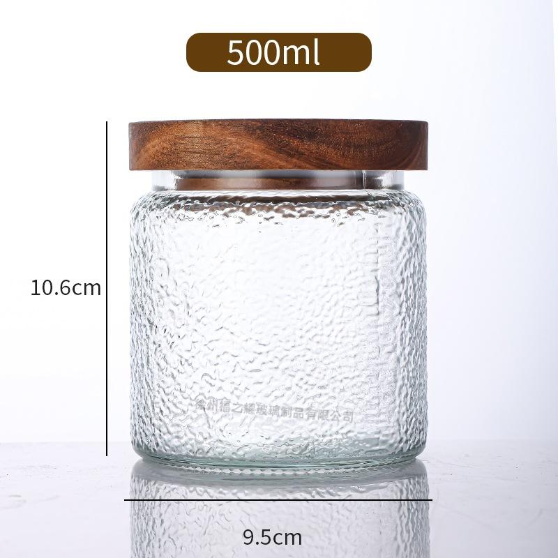 Ancient Peony Flower Relief Transparent Glass Storage Jar for Snacks, Tea Sealed Jar, Kitchen Storage Glass Bottle