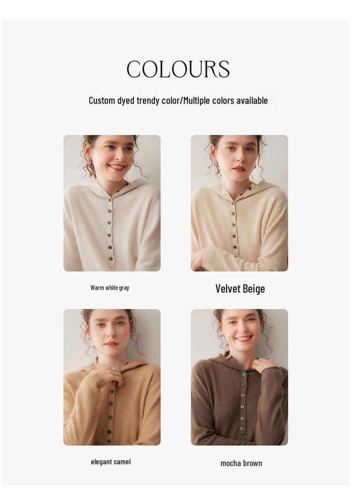 Women's Hooded Cashmere Sweater - 2026 Autumn/Winter Collection, Gentle Style, Loose Fit, Solid Color, Warm Slimming Layer