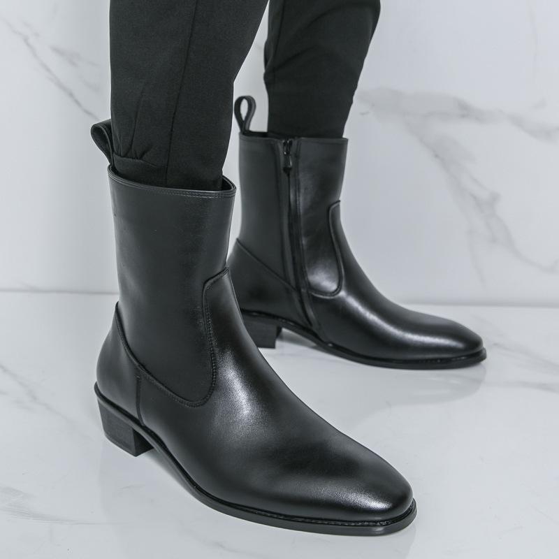 

Foreign trade square-headed men s Martin boots 2025 autumn new British side zipper thick heel thick sole tilted head Chelsea short boots 46