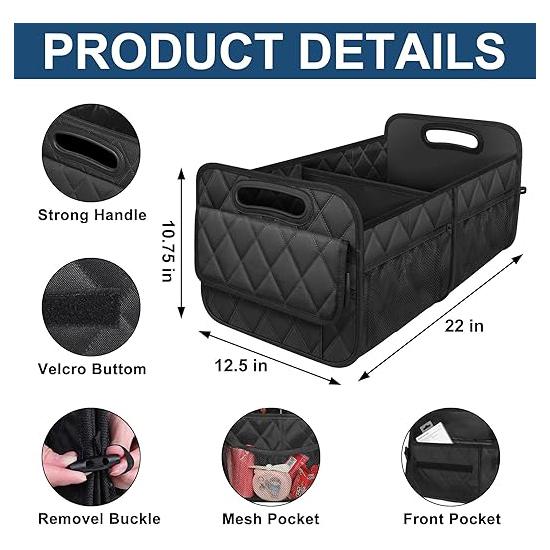 Car trunk storage bag, suitable for SUV, car storage box, 6 pockets, 50LW waterproof polyester trunk storage bag, black