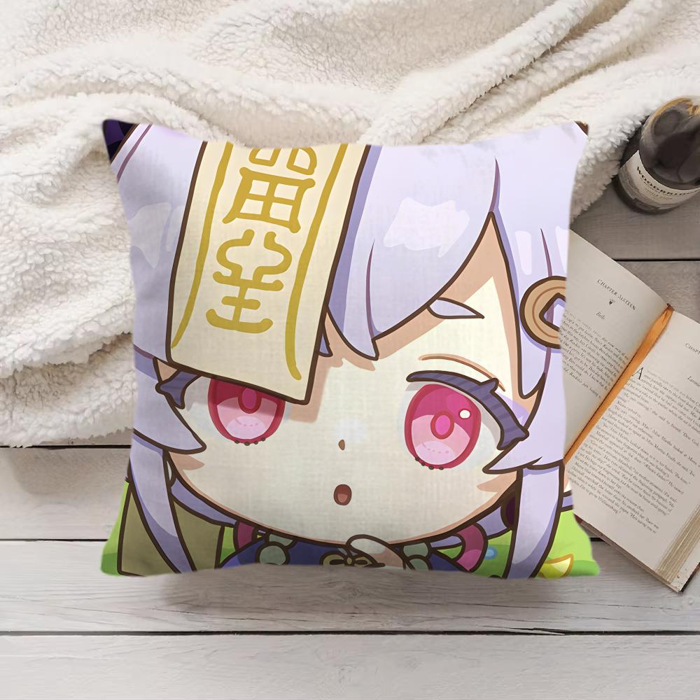 Qiqi Cute Genshin Impact Cushion Cover Silky Short Plush Invisible Zipper Dustproof Sofa Pillow Case For Home Decor